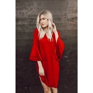 Anna Cate Womens Dress Size XSmall Red Kylie Bell Sleeve V Neck Shift Mini